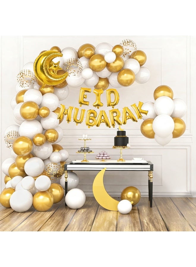 73 PCS Eid Mubarak Balloon Arch Kit Ramadan Mubarak Balloons Party Decoration Happy Eid al-Fitr Latex Balloons Set for Home Event Indoor Outdoor Ramadan Kareem Eid Mubarak Decor - Image 1